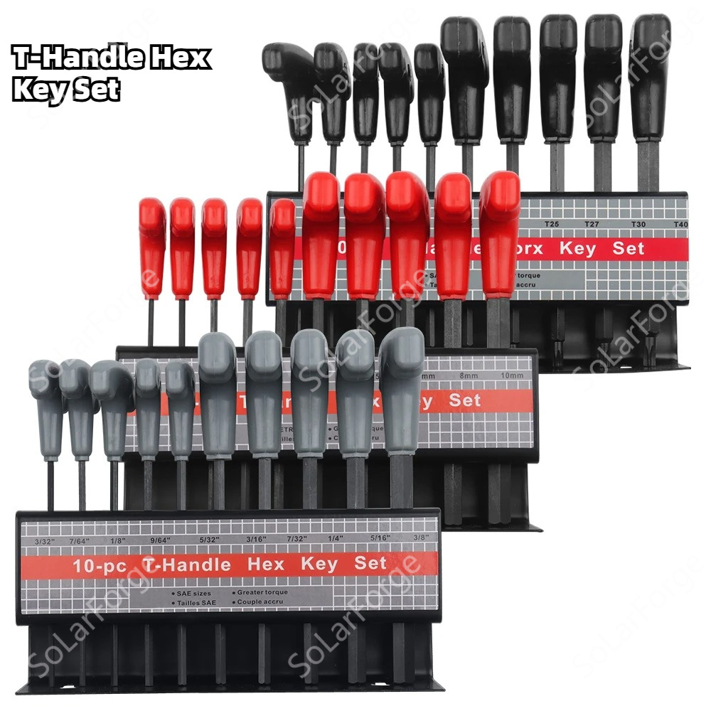 Home Bar Supplies - ชุดเครื่องมือประแจหกเหลี่ยมแบบด้ามตัว T ขนาดเมตริกหรือนิ้ว 10 ชิ้น หรือชุดประแจหกเหลี่ยมแบบด้ามตัว