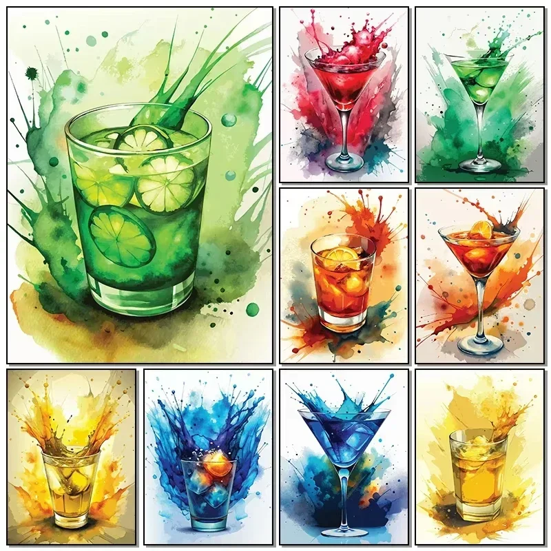 Home Bar And Restaurant - โปสเตอร์ภาพวาดบนผืนผ้าใบ HD พิมพ์ภาพสีน้ำศิลปะค็อกเทลสำหรับผนังบาร์ร้านอาหารตะวันตกห้องนั่งเล่นตกแต่งบ้าน