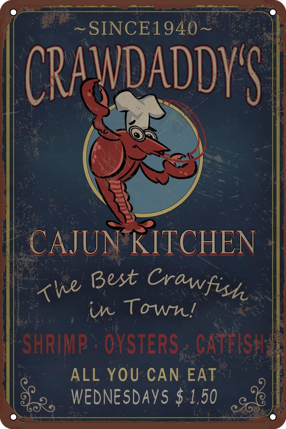 Home Bar And Restaurant - ป้ายโลหะลายคราวด์ฟิช ครอว์แดดดี้'s Cajun Kitchen, อุปกรณ์ตกแต่งผนังสำหรับบาร์ ร้านอาหาร